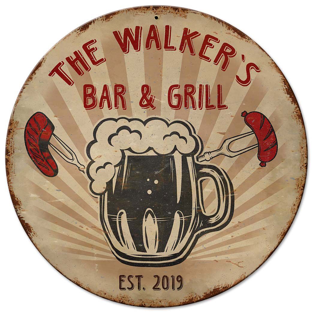Bar And Grill Personalized 14 x 14