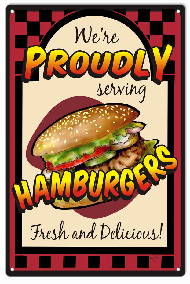 Serving Hamburgers Fresh And Delicious 12x18
