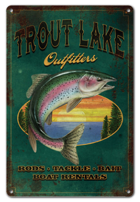 Trout Lake Outfitters Fishing Vintage Style Metal Sign 12 x 18