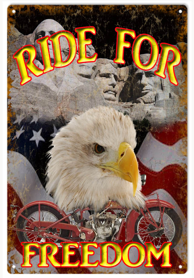 Ride For Freedom Motorcycle Vintage Style Metal Sign 12 × 18