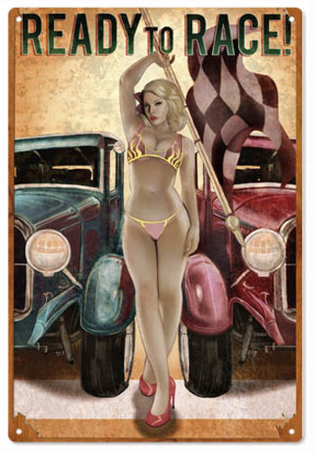 Ready To Race Pin Up Girl 12x18