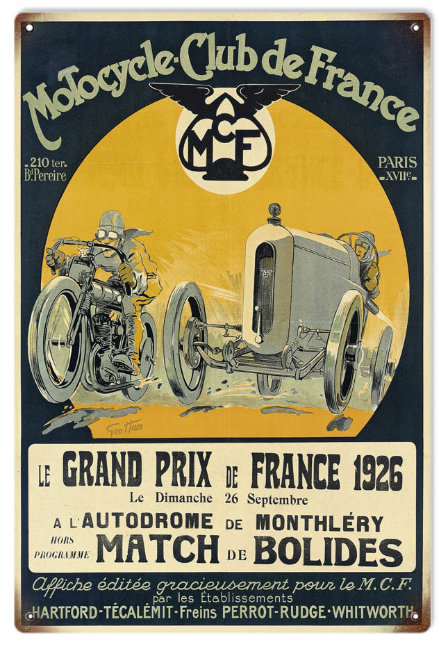 Motorcycle Club De France Vintage Style Metal Sign 12 × 18