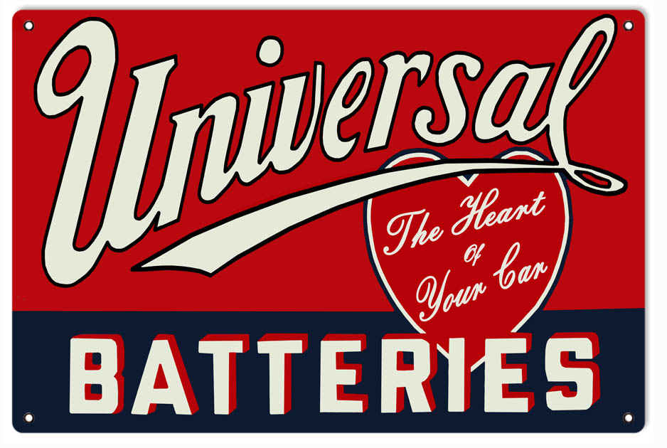 Universal Batteries Motor Oil Gas Station 12x18
