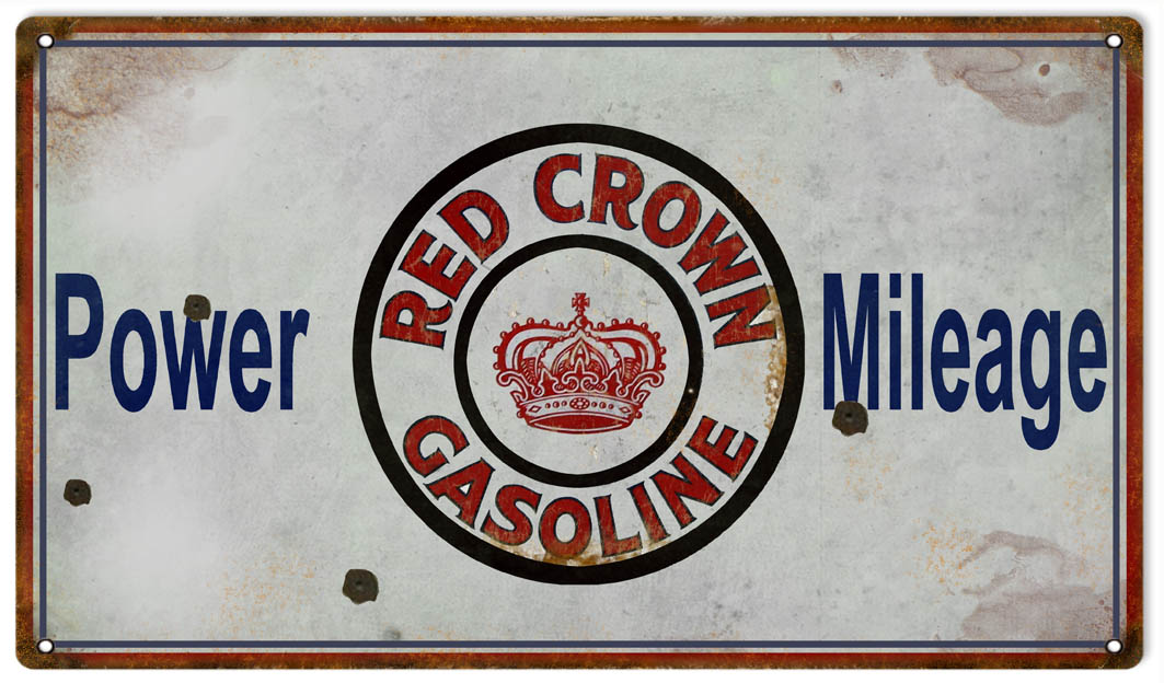 Red Crown Gasoline Power Mileage Vintage Style Metal Sign 8 × 14