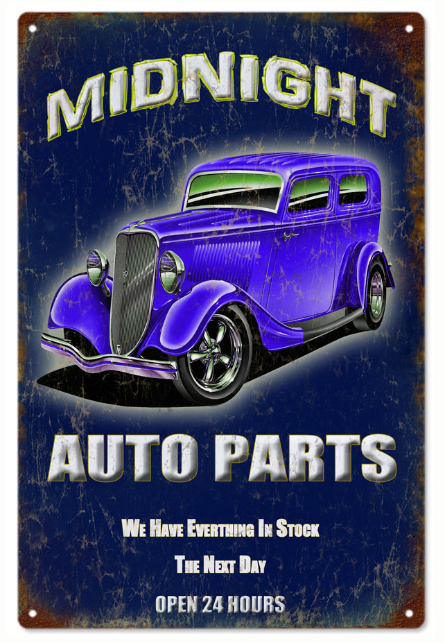 Midnight Auto Parts Hot Rod 12x18