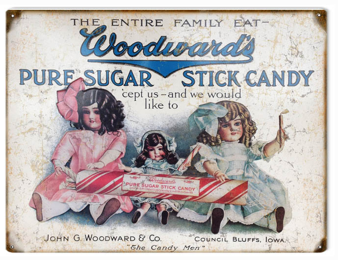 Woodwards Pure Sugar Stick Candy Vintage Style Metal Sign 9 x 12