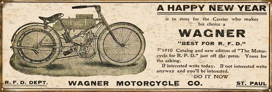 Wagner Motorcycle A Happy New Year Vintage Style Metal Sign 6 × 18