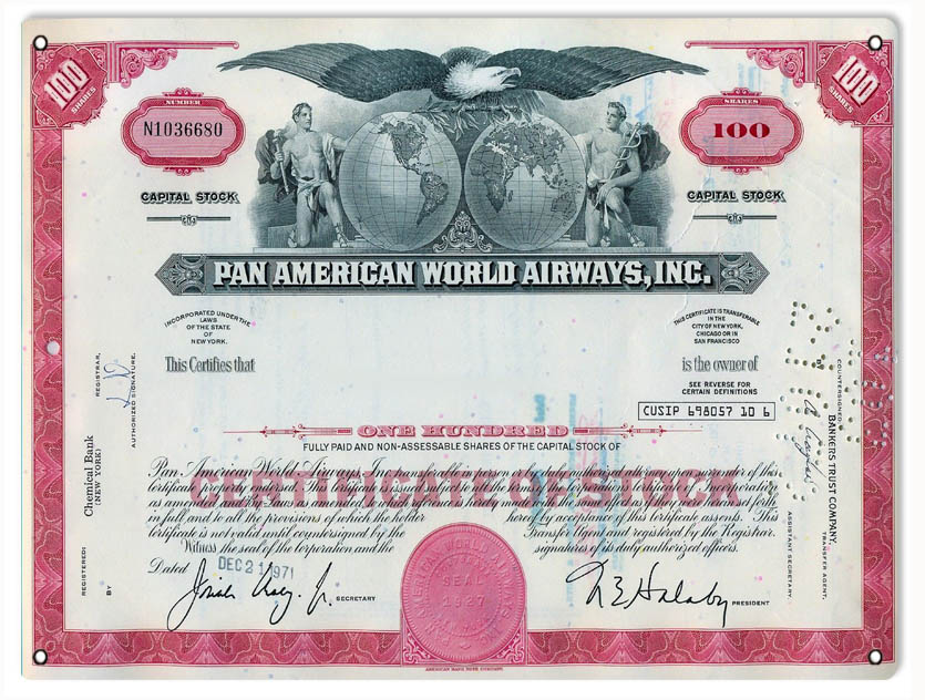 Pan American World Airways Stock 9×12