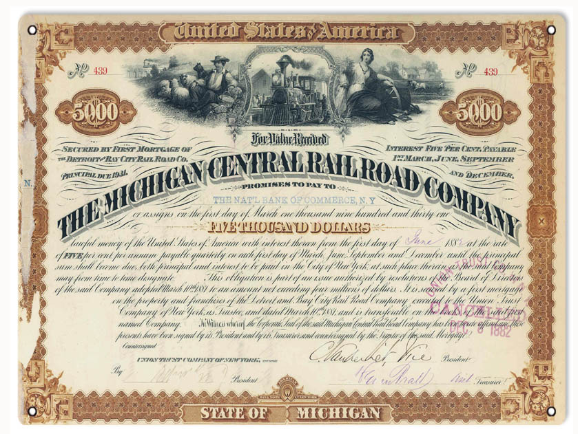 Michigan Railroad Co. Stock 9×12