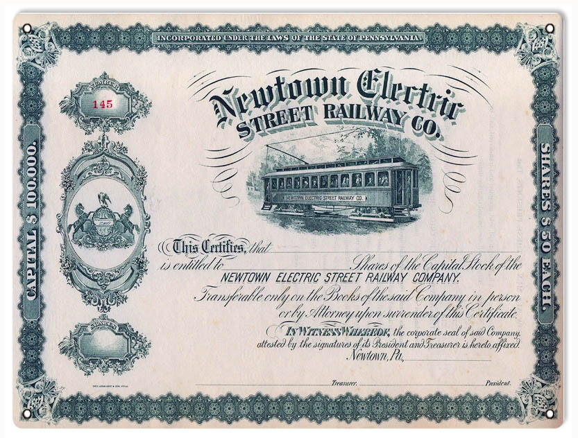 Newtown Electric Street Railway Stock 9×12