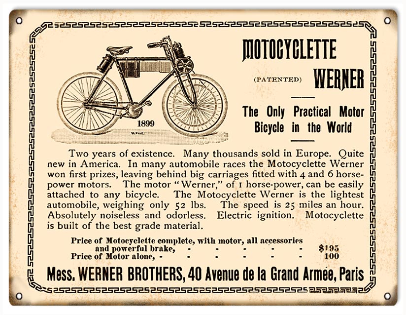Werner Motorcyclette Bike Vintage Style Metal Sign 9 × 12