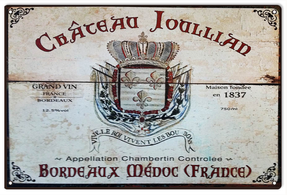 Bourdeaux France Wine Vintage Style Metal Sign 12 x 18