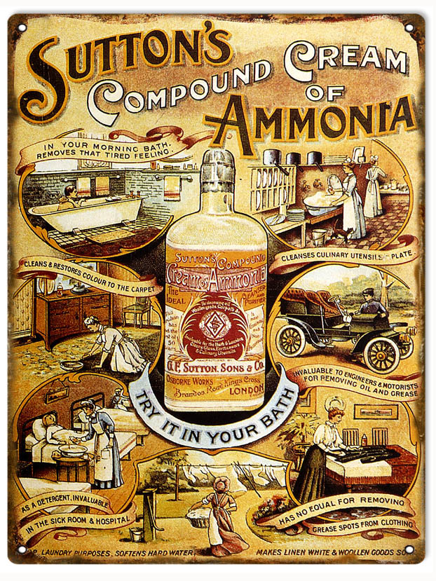 Suttons Ammonia Vintage Style Metal Sign 9 × 12