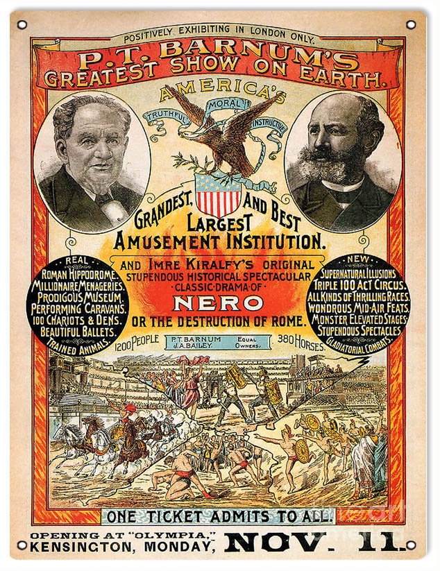 P.T. Barnums Circus Show Vintage Style Metal Sign 9 × 12