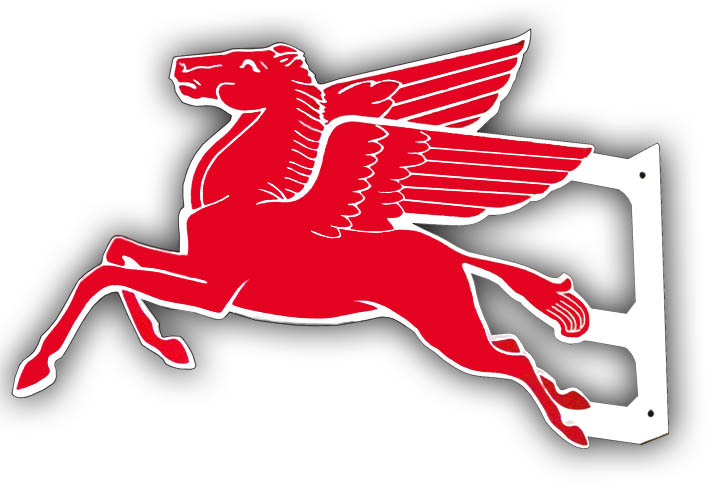 Double Sided Flange Mobile Pegasus Vintage Style Metal Sign 25 x 17