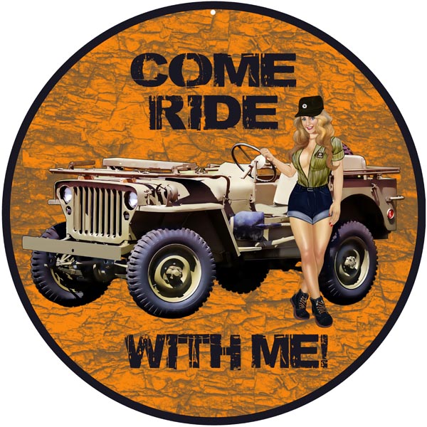 Orange Ride With Me Jeep Pin Up Girl 14 x 14