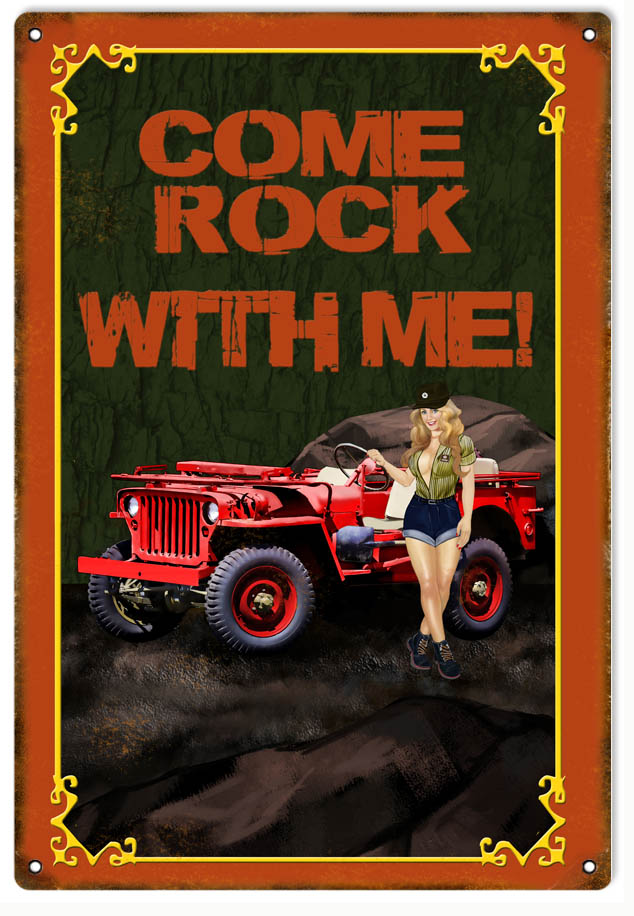 Come Rock With Me Pin Up Girl Jeep 12x18