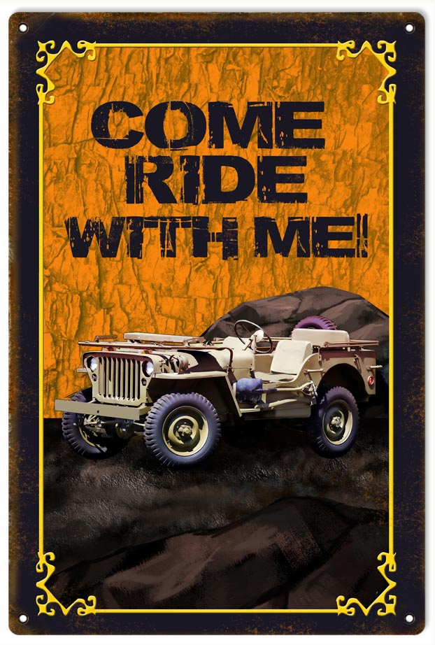 Orange Come Ride With Me Jeep 12x18