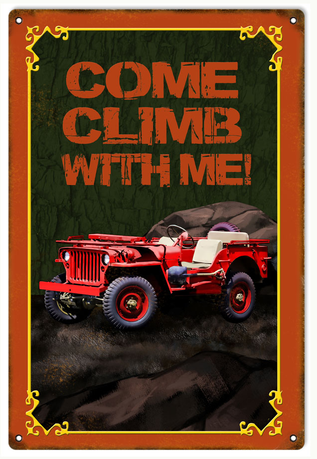Red Come Climb With Me Jeep 12x18