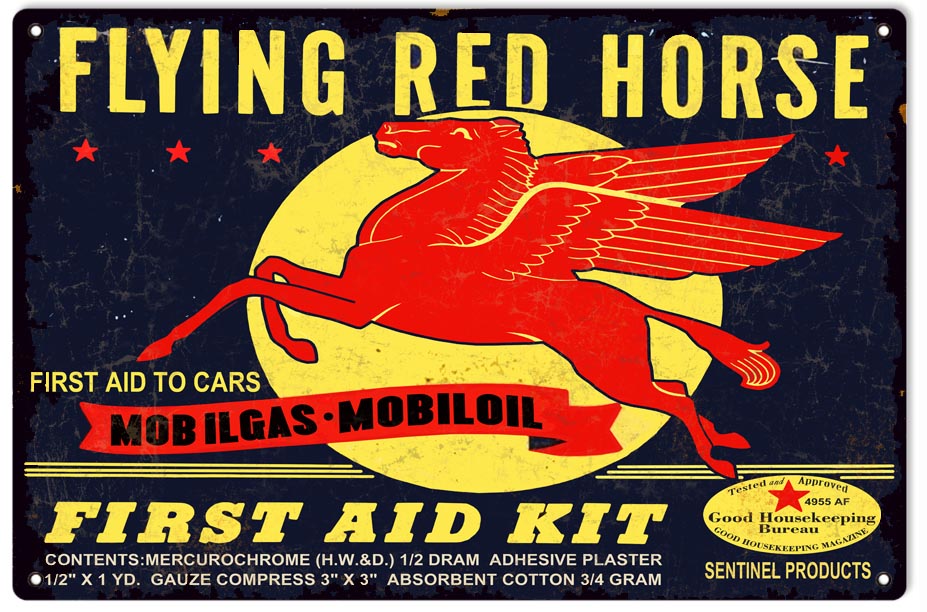 Mobiloil Flying Red Horse Vintage Style Metal Sign 12 x 18