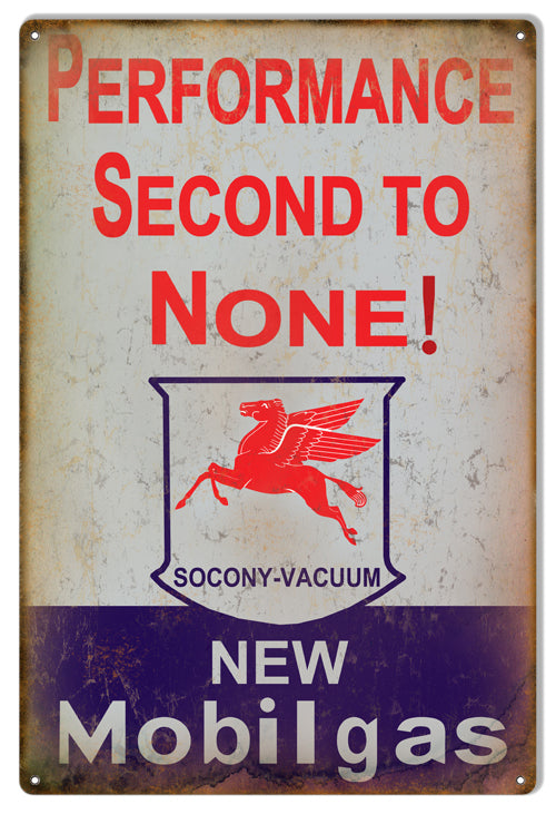 Second To None Mobilgas Motor Oil Vintage Style Metal Sign 12 × 18