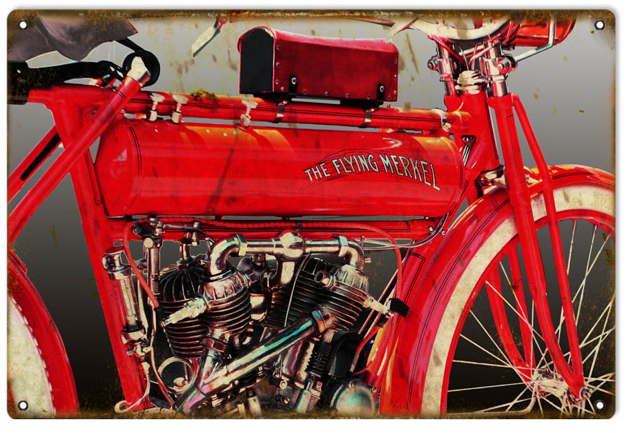 Flying Merkel Motorcycle Vintage Style Metal Sign 12 x 18
