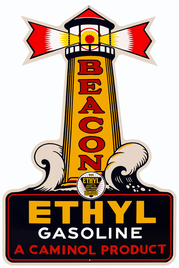 Beacon Ethyl Lighthouse Gasoline Vintage Style Metal Sign 27 × 18