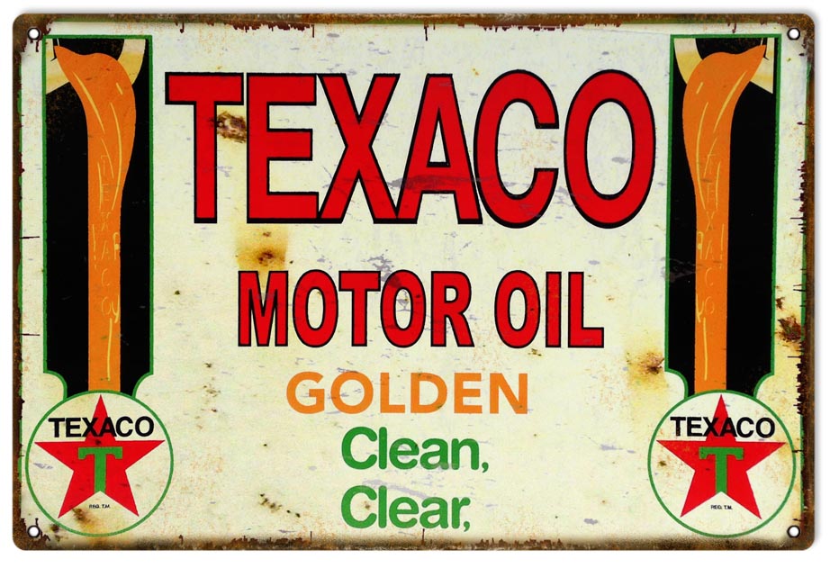Texaco Motor Oil Clean Clear Vintage Style Metal Sign 12 x 18
