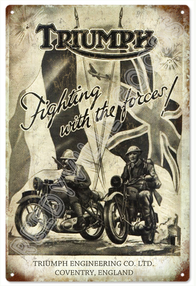 Old Triumph Motorcycle Vintage Style Metal Sign 12 x 18