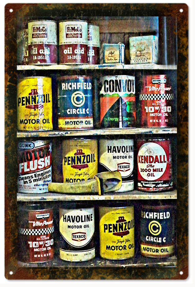 Different Motor Oils On A Shelf 12x18