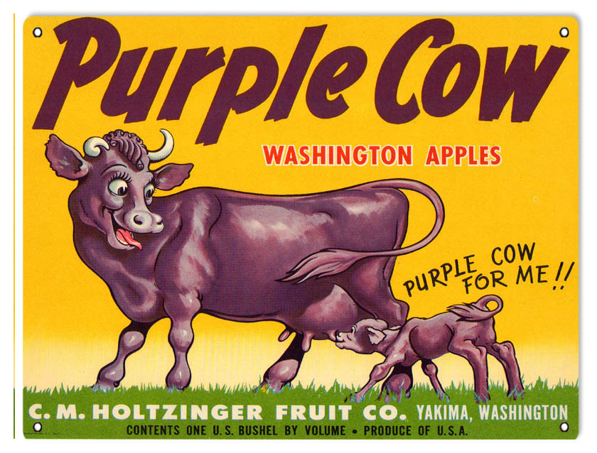 Purple Cow Apples Vintage Style Metal Sign 9 × 12