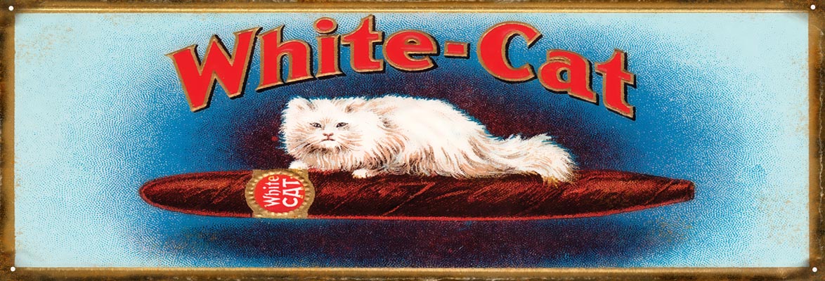 White Cat Cigar Vintage Style Metal Sign 6 × 18