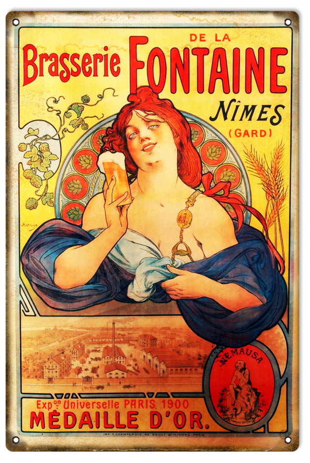 Brasserie Fontaine Beer Vintage Style Metal Sign 12 × 18