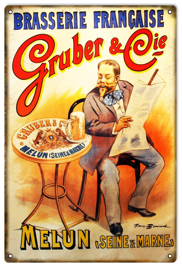 Brasserie Gruber & Co. Beer Vintage Style Metal Sign 12 × 18