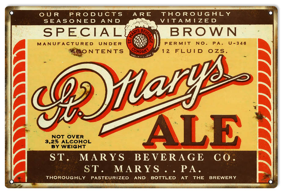 St Marys Ale Beer Vintage Style Metal Sign 12 x 18