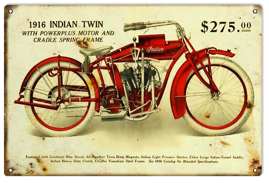 1916 Indian Motor Cycle Vintage Style Metal Sign 12 x 18