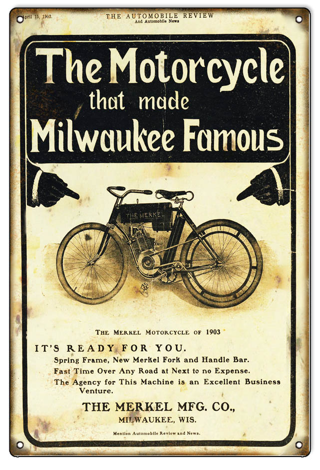 Merkel Milwaukee Motorcycle Vintage Style Metal Sign 12 x 18