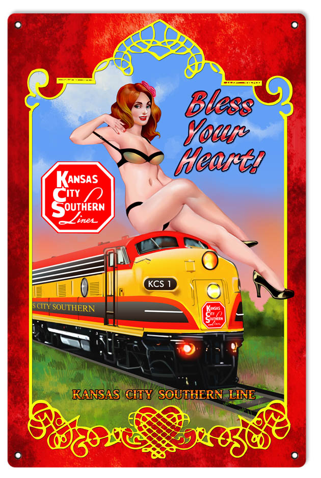 KCS Bless Your He Railroad Pin Up Girl 12×18