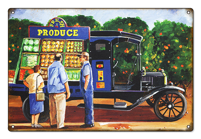 Ford Model T Fresh Produce Vintage Style Metal Sign 12 x 18
