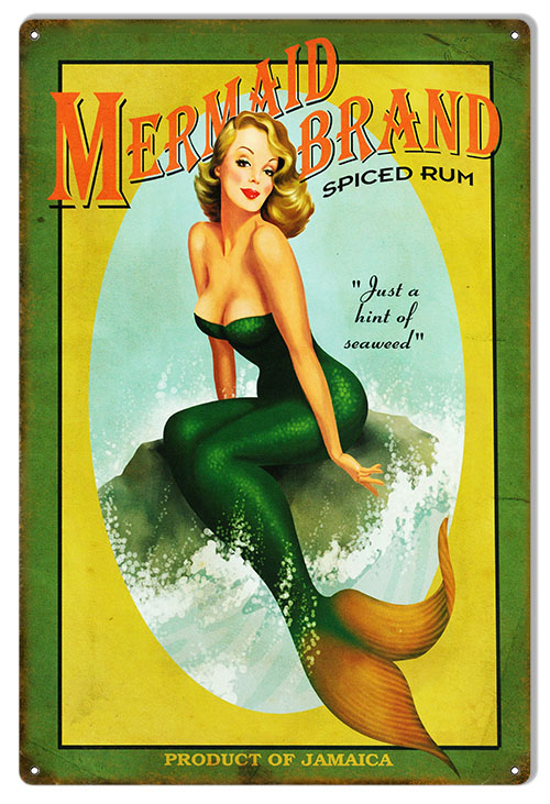 Mermaid Brand Spiced Rum Vintage Style Metal Sign 12 x 18
