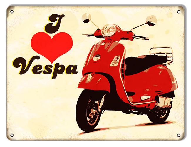 I Love Vespa Motor Bicycle 9×12