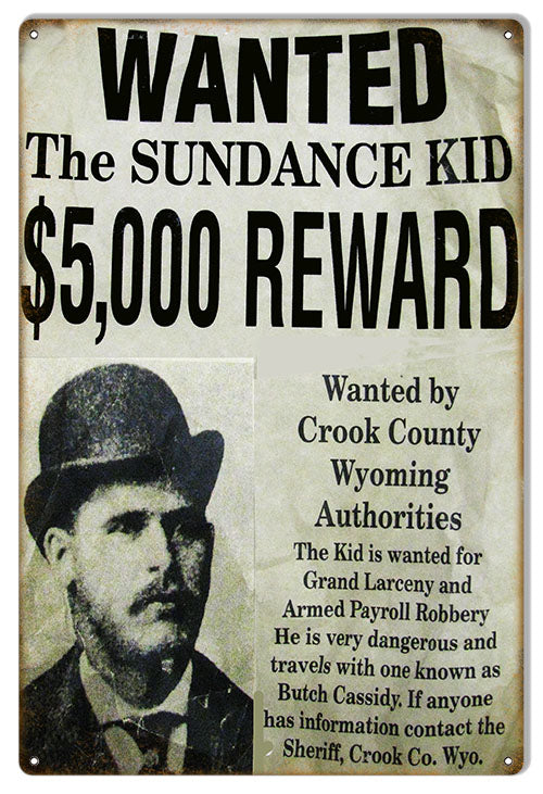Wanted Sundance Kid 5000 Reward 12x18
