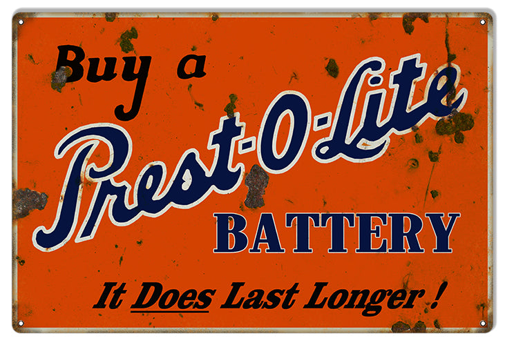 Red Prest O Lite Battery Gas Station 12x18
