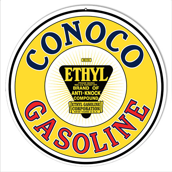 Yellow Conoco Ethyl Gasoline Motor Oil Vintage Style Metal Sign 14 x 14