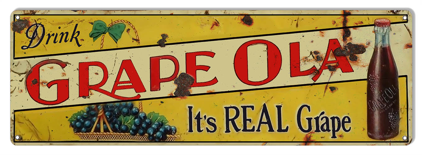 Drink Grape Ola Vintage Style Metal Sign 6 × 18