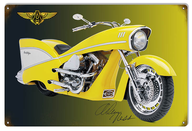 Yellow Motorcycle. Vintage Style Metal Sign 12 x 18