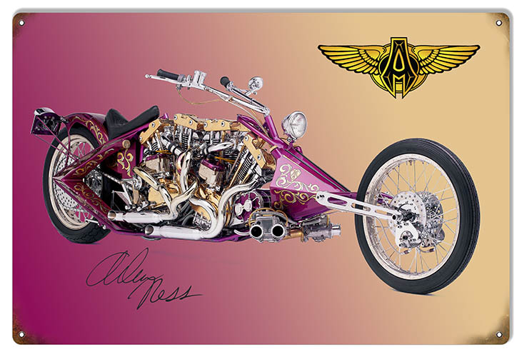 Stretched Front End Motorcycle. Vintage Style Metal Sign 12 x 18