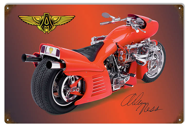 Red Motorcycle. Vintage Style Metal Sign 12 x 18