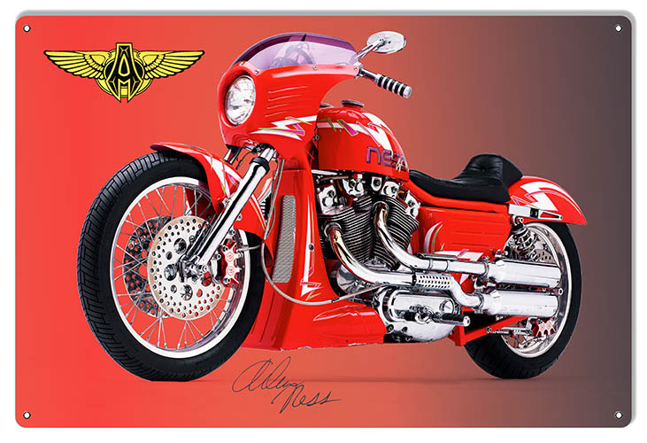 Red One Off Custom Motorcycle Vintage Style Metal Sign 12 × 18
