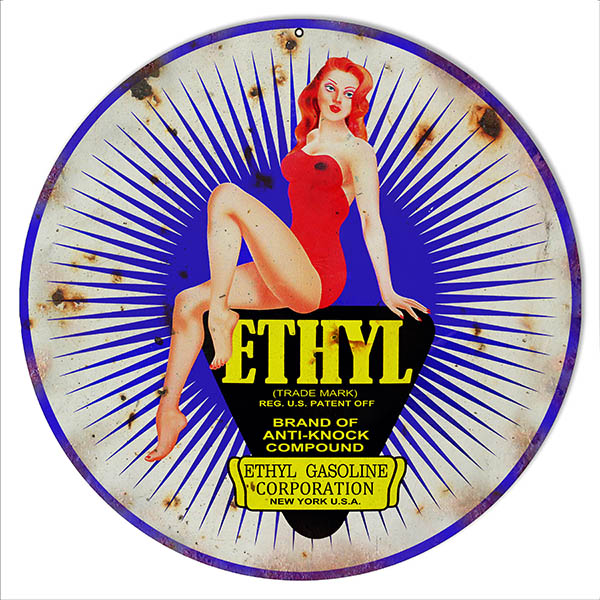 Red Head Ethyl Pin Up Girl Motor Oil 14 x 14